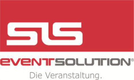 logo_eventsolution Logo mit einem weißen, stilisierten „SLS“-Schriftzug auf rotem Hintergrund über den Worten „EVENTSOLUTION“ und „Die Veranstaltung“ in grauer und roter Schrift.